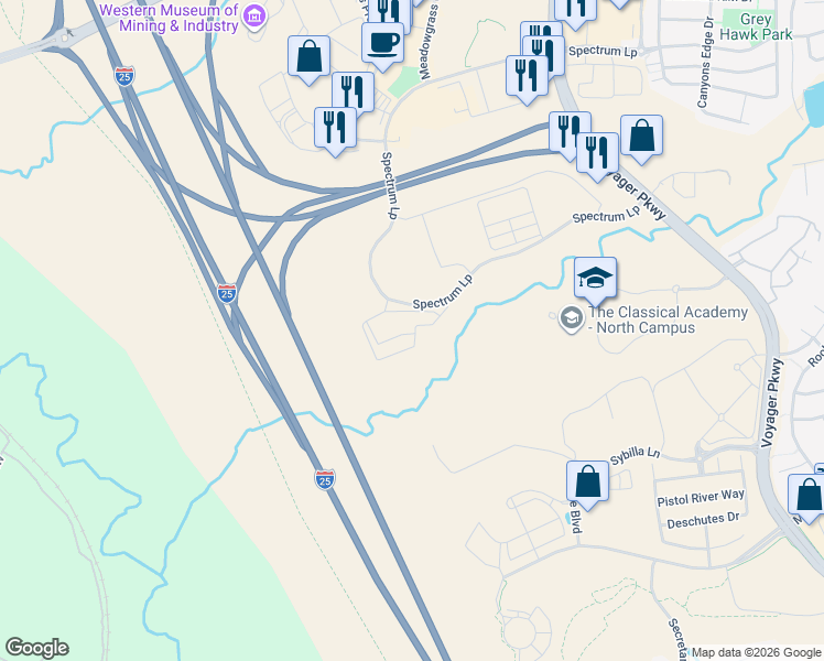 map of restaurants, bars, coffee shops, grocery stores, and more near 185 Polaris Pointe in Colorado Springs