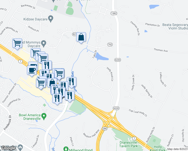 map of restaurants, bars, coffee shops, grocery stores, and more near 12149 Holly Knoll Circle in Great Falls