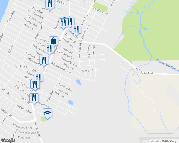 map of restaurants, bars, coffee shops, grocery stores, and more near 116 Ellery Road in Villas