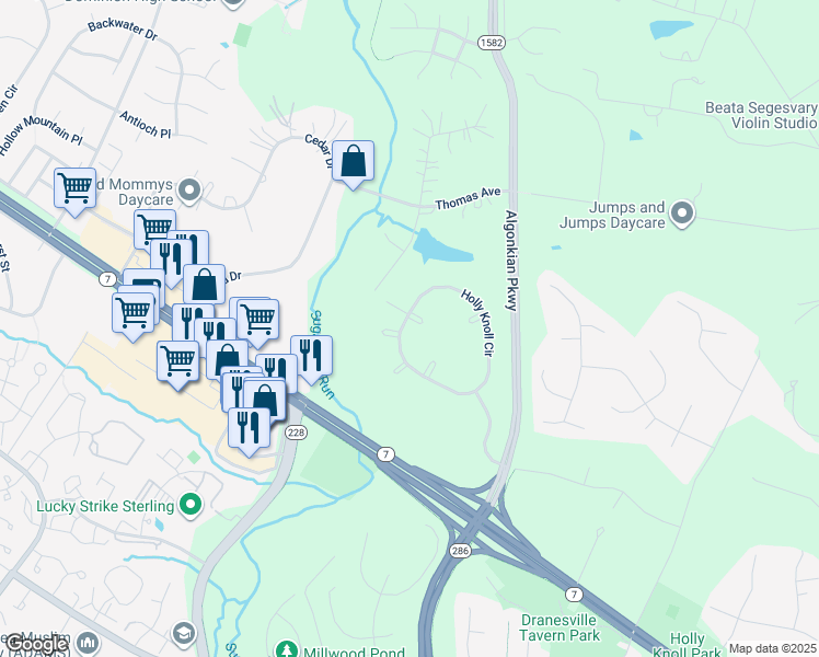 map of restaurants, bars, coffee shops, grocery stores, and more near 12149 Holly Knoll Circle in Great Falls