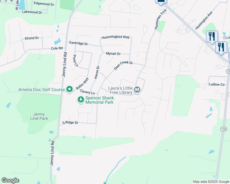 map of restaurants, bars, coffee shops, grocery stores, and more near 19 Partridge Drive in Amelia