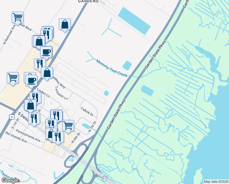 map of restaurants, bars, coffee shops, grocery stores, and more near 3160 9 South in CAPE MAY CH