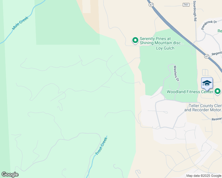 map of restaurants, bars, coffee shops, grocery stores, and more near 674 Lucky Lady Drive in Woodland Park