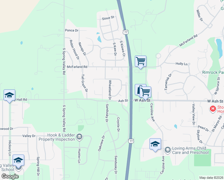 map of restaurants, bars, coffee shops, grocery stores, and more near 717 Wheatland Drive in Junction City
