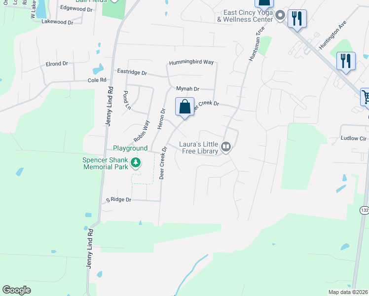 map of restaurants, bars, coffee shops, grocery stores, and more near 23 Partridge Drive in Amelia
