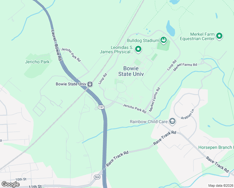 map of restaurants, bars, coffee shops, grocery stores, and more near 14000 Jericho Park Road in Bowie