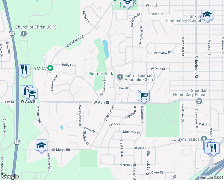 map of restaurants, bars, coffee shops, grocery stores, and more near 702 South Eisenhower Drive in Junction City