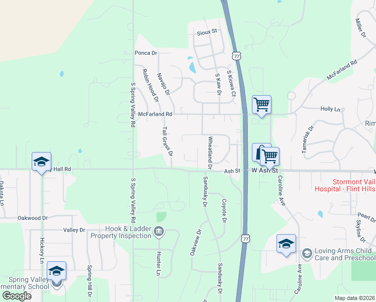 map of restaurants, bars, coffee shops, grocery stores, and more near 2024 Foxtail Court in Junction City