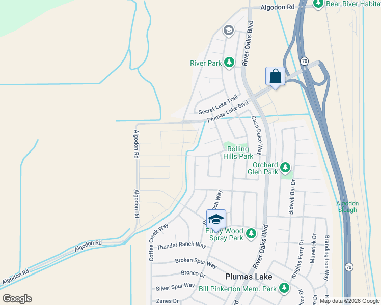 map of restaurants, bars, coffee shops, grocery stores, and more near 1133 Broad Acres Way in Plumas Lake