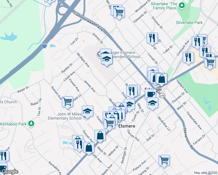map of restaurants, bars, coffee shops, grocery stores, and more near 200 McAlpin Avenue in Erlanger
