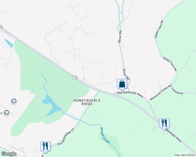 map of restaurants, bars, coffee shops, grocery stores, and more near 1204 John Ross Court in Crownsville