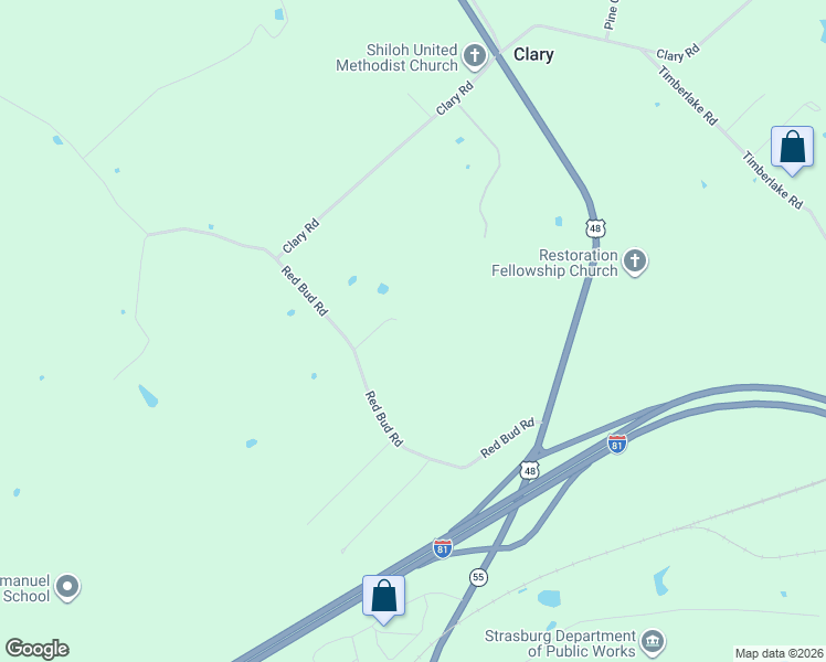 map of restaurants, bars, coffee shops, grocery stores, and more near 572 Red Bud Road in Strasburg