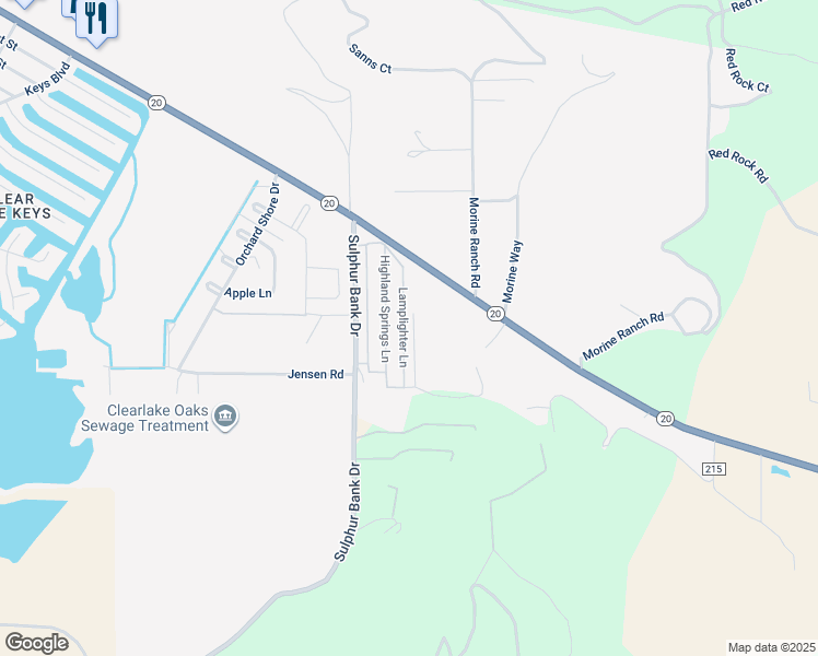 map of restaurants, bars, coffee shops, grocery stores, and more near 400 Sulphur Bank Drive in Clearlake Oaks