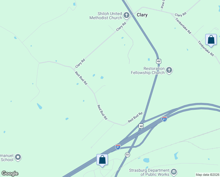 map of restaurants, bars, coffee shops, grocery stores, and more near 572 Red Bud Road in Strasburg