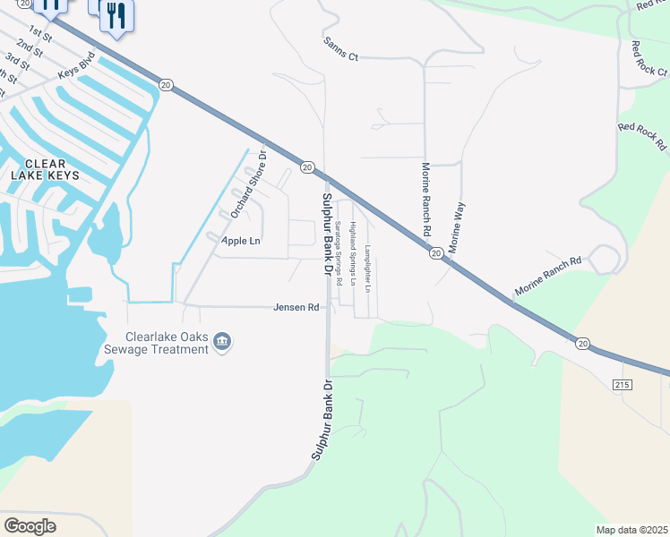 map of restaurants, bars, coffee shops, grocery stores, and more near 400 Sulphur Bank Drive in Clearlake Oaks