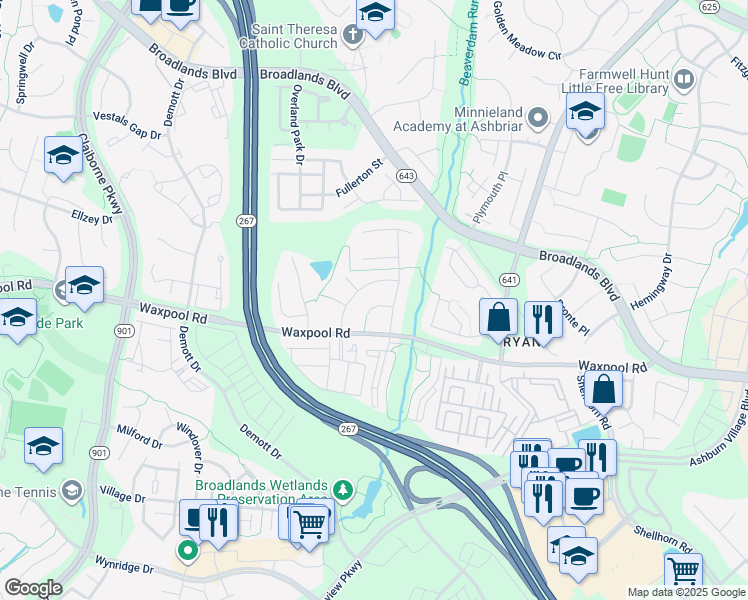 map of restaurants, bars, coffee shops, grocery stores, and more near 43392 Hatten Cross Court in Ashburn