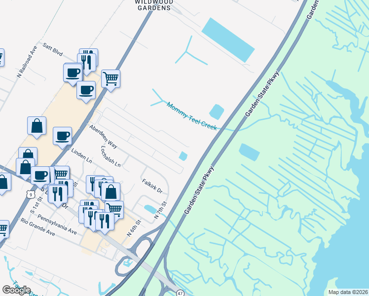 map of restaurants, bars, coffee shops, grocery stores, and more near 499 Grande Boulevard in Cape May County