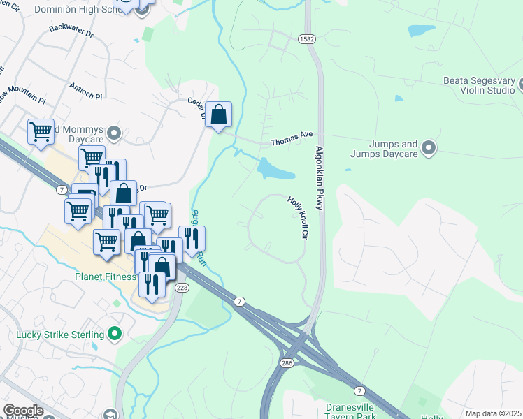map of restaurants, bars, coffee shops, grocery stores, and more near 12141 Holly Knoll Circle in Great Falls
