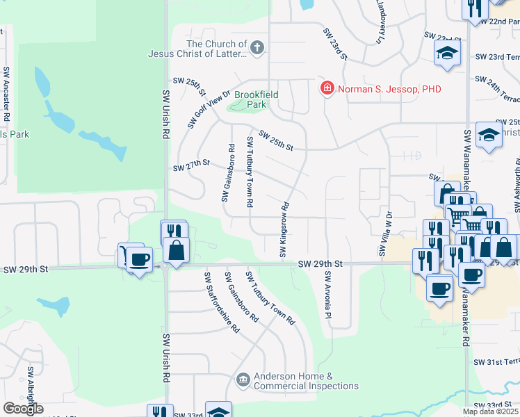map of restaurants, bars, coffee shops, grocery stores, and more near 6525 Southwest 28th Street in Topeka