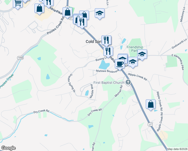map of restaurants, bars, coffee shops, grocery stores, and more near 878 Flint Ridge in Cold Spring