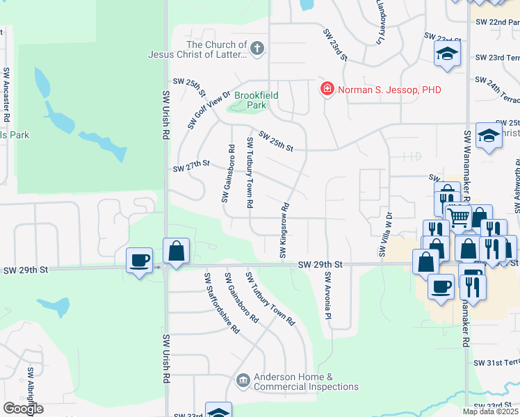 map of restaurants, bars, coffee shops, grocery stores, and more near 6525 Southwest 28th Street in Topeka