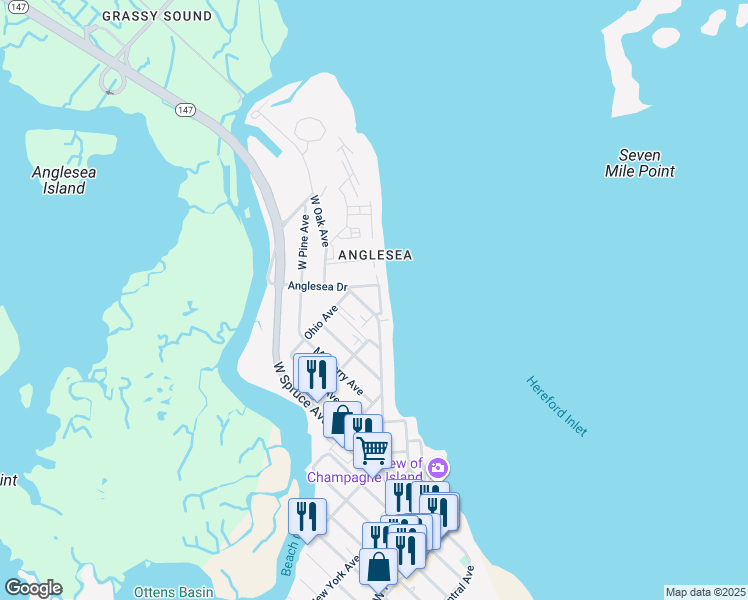 map of restaurants, bars, coffee shops, grocery stores, and more near 116 Seaview Court in North Wildwood