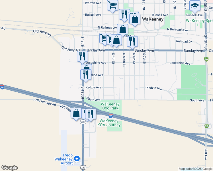 map of restaurants, bars, coffee shops, grocery stores, and more near 400-498 South 3rd Street in WaKeeney