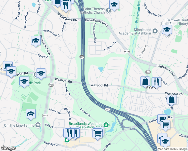 map of restaurants, bars, coffee shops, grocery stores, and more near 21641 Trask Place in Ashburn