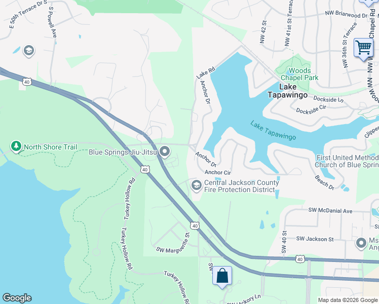 map of restaurants, bars, coffee shops, grocery stores, and more near 144 Anchor Drive in Lake Tapawingo