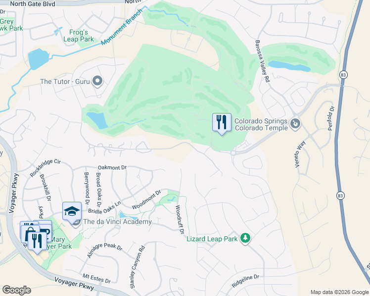 map of restaurants, bars, coffee shops, grocery stores, and more near 1664 Vine Cliff Heights in Colorado Springs