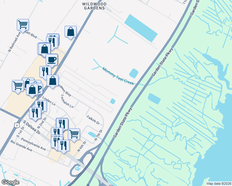 map of restaurants, bars, coffee shops, grocery stores, and more near 301 Grande Boulevard in Middle Township