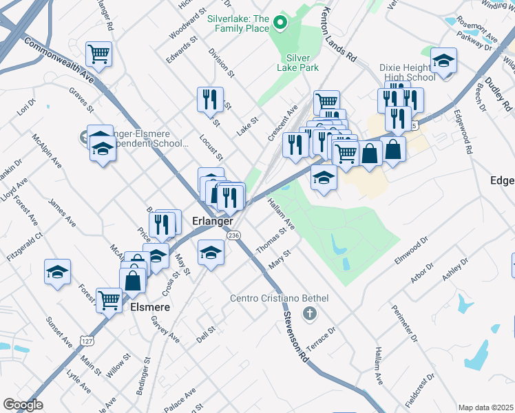 map of restaurants, bars, coffee shops, grocery stores, and more near 3319 Crescent Avenue in Erlanger