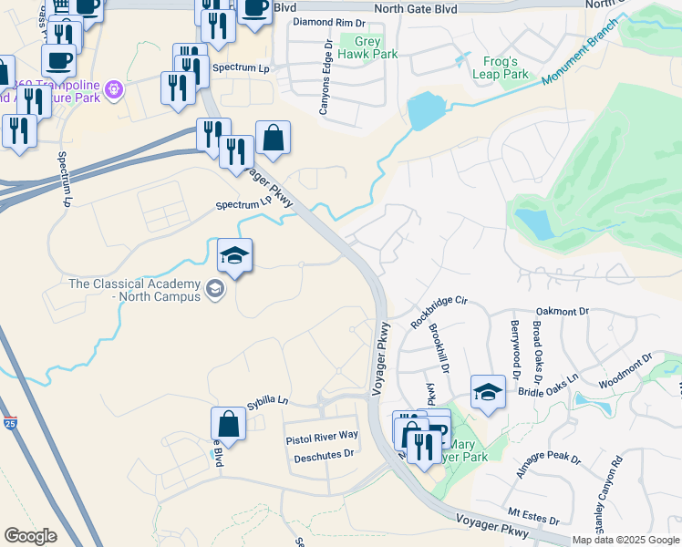 map of restaurants, bars, coffee shops, grocery stores, and more near 870 Stout Road in Colorado Springs