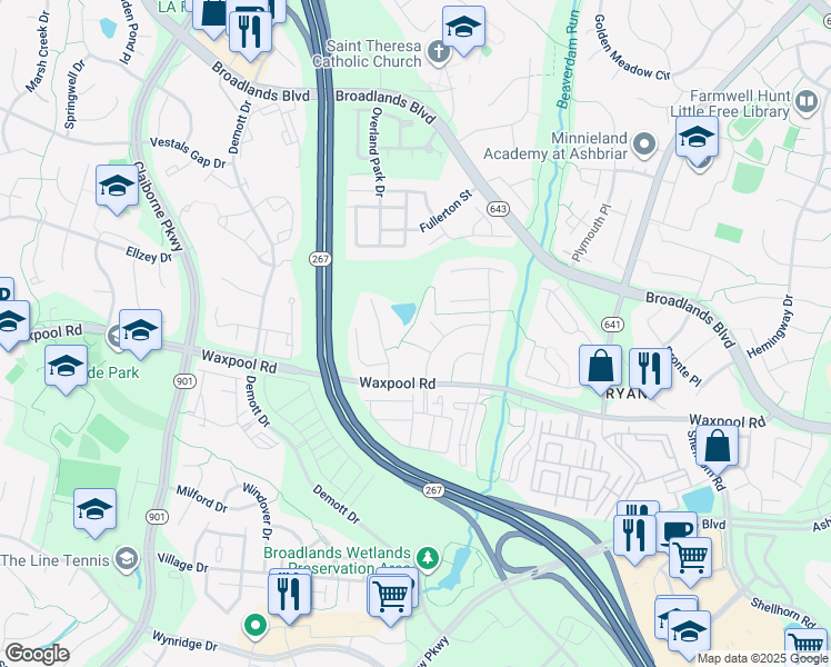 map of restaurants, bars, coffee shops, grocery stores, and more near 43338 Earls Court in Ashburn