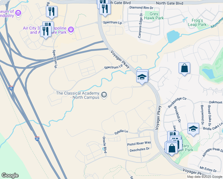map of restaurants, bars, coffee shops, grocery stores, and more near 980 Stout Road in Colorado Springs