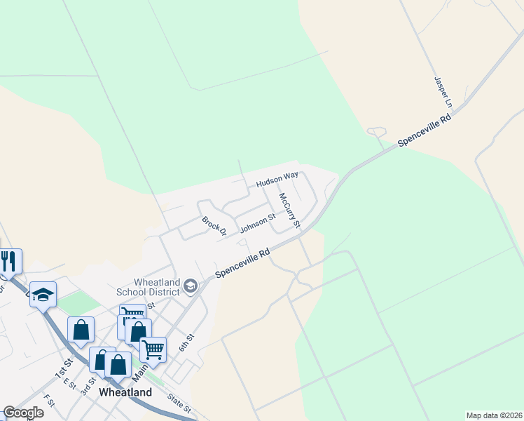 map of restaurants, bars, coffee shops, grocery stores, and more near 148 Sullivan Way in Wheatland