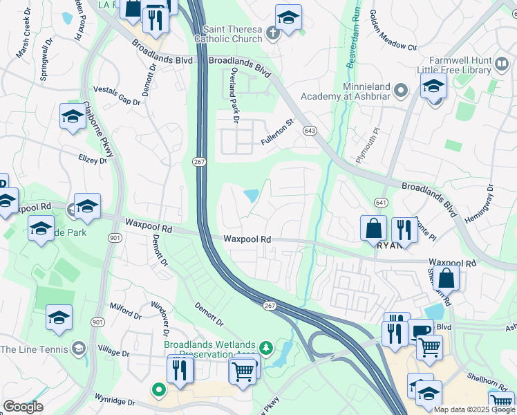 map of restaurants, bars, coffee shops, grocery stores, and more near 43338 Earls Court in Ashburn