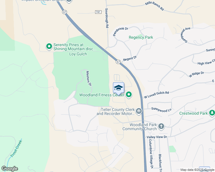 map of restaurants, bars, coffee shops, grocery stores, and more near 1354 Longs Point in Woodland Park