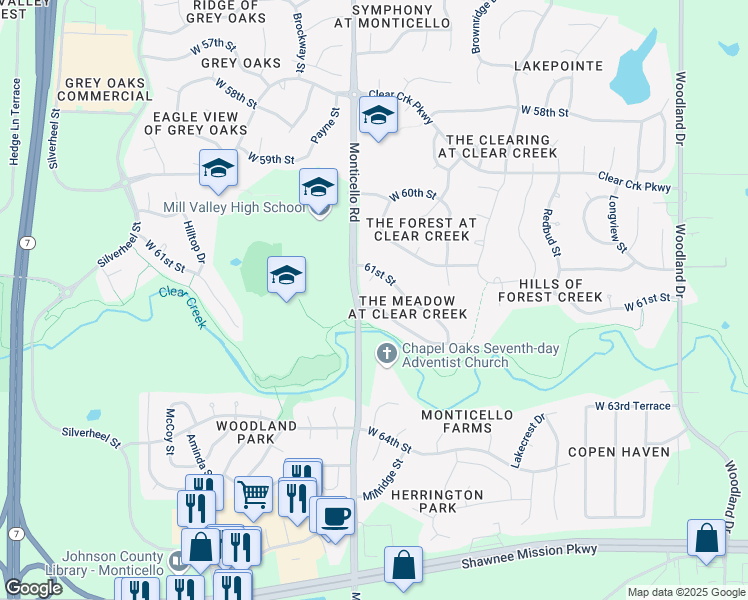 map of restaurants, bars, coffee shops, grocery stores, and more near 6108 Noreston Street in Shawnee