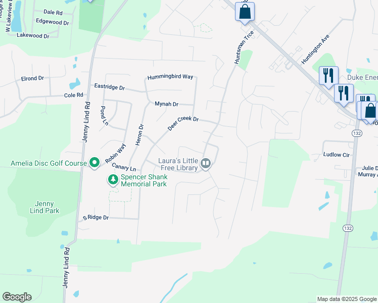 map of restaurants, bars, coffee shops, grocery stores, and more near 10 Bobwhite Court in Amelia