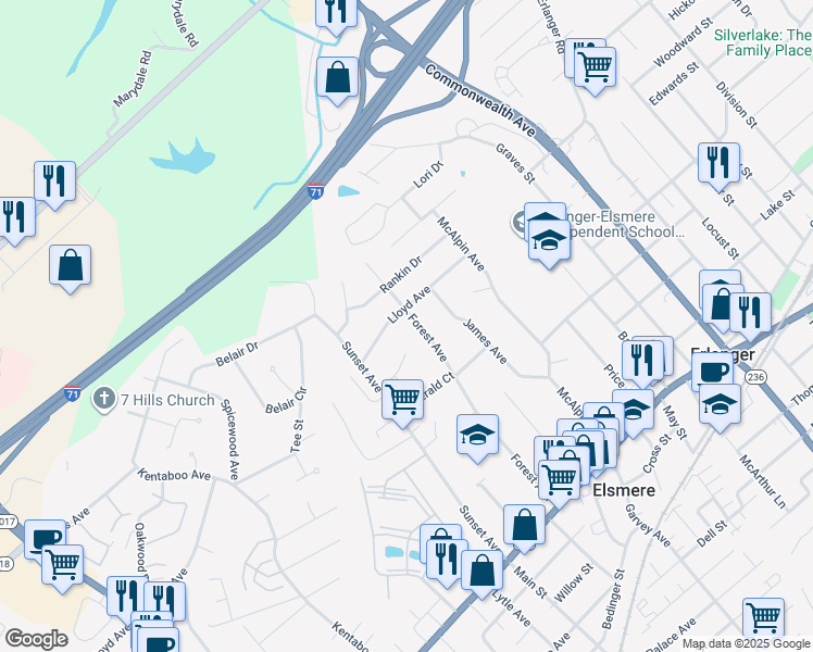 map of restaurants, bars, coffee shops, grocery stores, and more near 435 Forest Avenue in Erlanger
