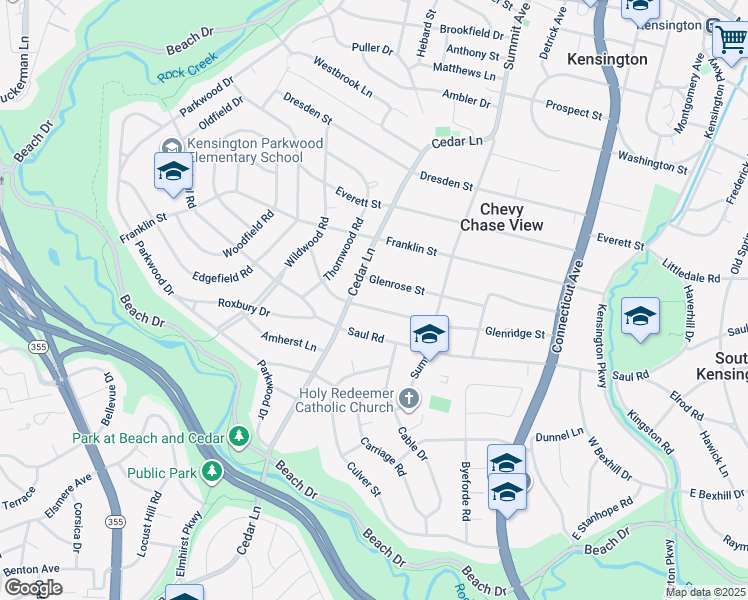 map of restaurants, bars, coffee shops, grocery stores, and more near 4309 Glenridge Street in Kensington