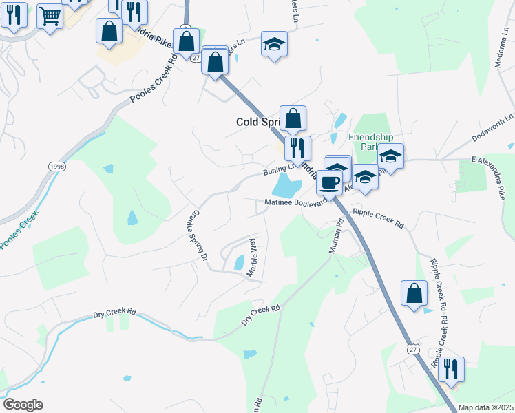 map of restaurants, bars, coffee shops, grocery stores, and more near 920 Matinee Boulevard in Cold Spring