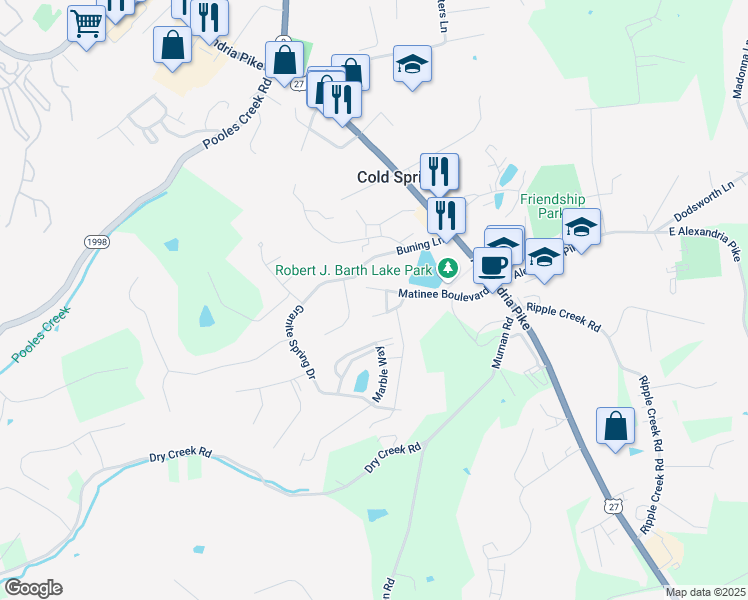 map of restaurants, bars, coffee shops, grocery stores, and more near 920 Matinee Boulevard in Cold Spring