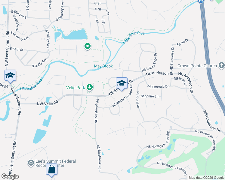 map of restaurants, bars, coffee shops, grocery stores, and more near 100 Northeast Hidden Meadow Lane in Lee's Summit