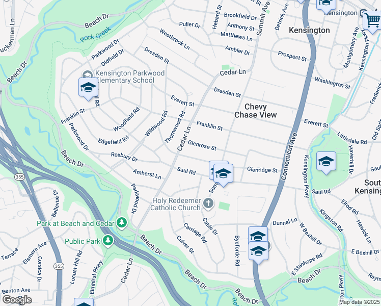 map of restaurants, bars, coffee shops, grocery stores, and more near 4309 Glenridge Street in Kensington