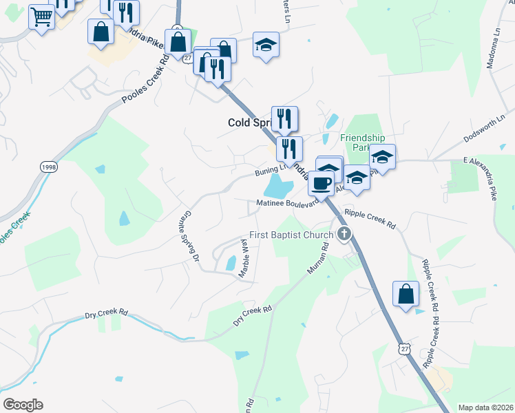 map of restaurants, bars, coffee shops, grocery stores, and more near 932 Matinee Boulevard in Newport