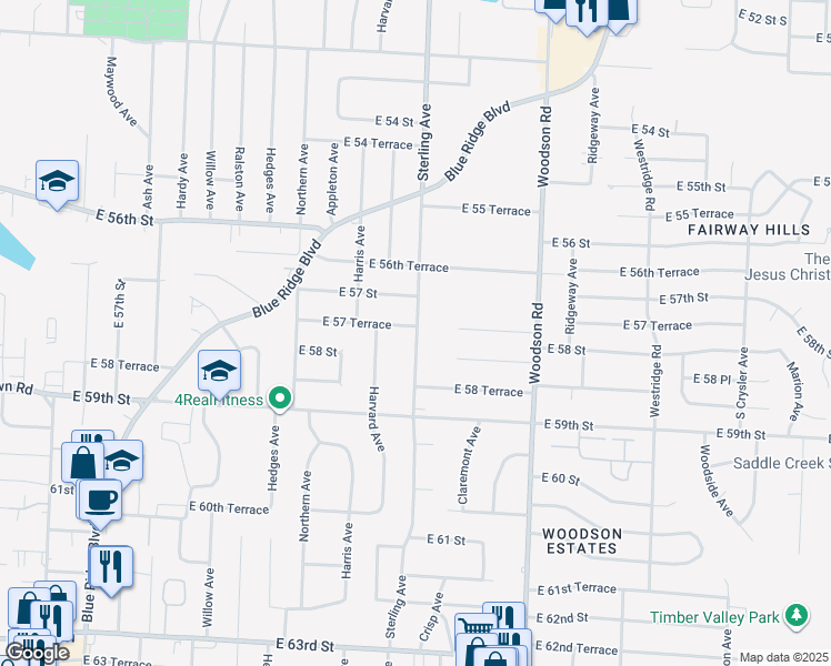 map of restaurants, bars, coffee shops, grocery stores, and more near in Raytown