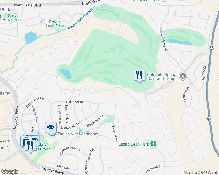 map of restaurants, bars, coffee shops, grocery stores, and more near 1664 Vine Cliff Heights in Colorado Springs
