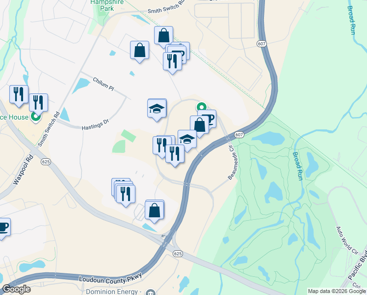 map of restaurants, bars, coffee shops, grocery stores, and more near 44675 Cape Court in Ashburn